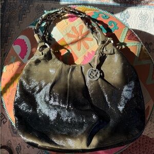Elliott Lucca dark metallic olive and Tan lining Shoulder Bag